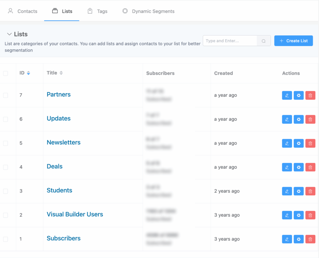 list segments